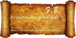 Friedlender Boldizsár névjegykártya
